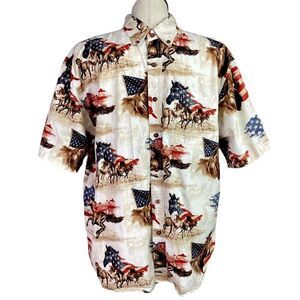 Bit & Bridle Shirt Mens XL Ivory Western US Flag Horse Rodeo Cowboy Patriotic